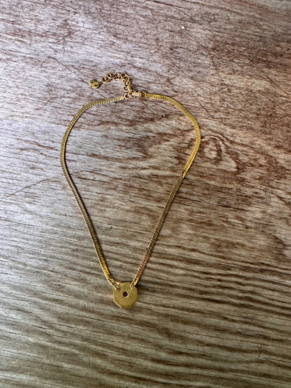 Christian Dior Gold Tone Blue Crystal Necklace Octagon Pendant 15-17” Vintage - Picture 6 of 8